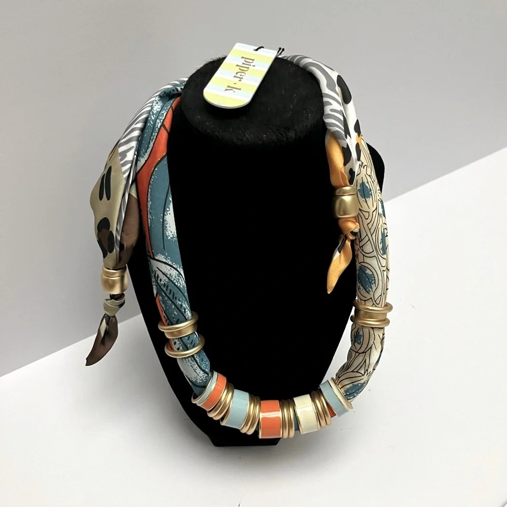 NWT ⚜️🧡💙⚜️ Piper K Adjustable Satin Scarf Necklace